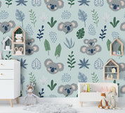 3D Cartoon Koala Leaves Wall Mural Wallpaper A178 LQH- Jess Art Decoration