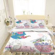 3D Abstract Hand Draw Cartoon Teapot Teacup Pattern Quilt Cover Set Bedding Set Duvet Cover Pillowcases WJ 3584- Jess Art Decoration