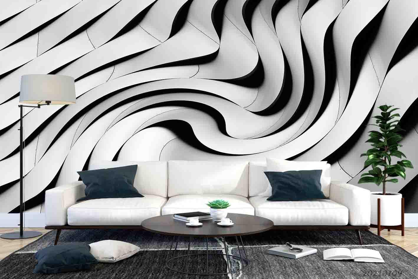 3D White Ripple Stereo Wall Mural Wallpaper SWW4252- Jess Art Decoration