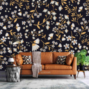 3D White Flowers Black Background Wall Mural Wallpaper A026 LQH- Jess Art Decoration