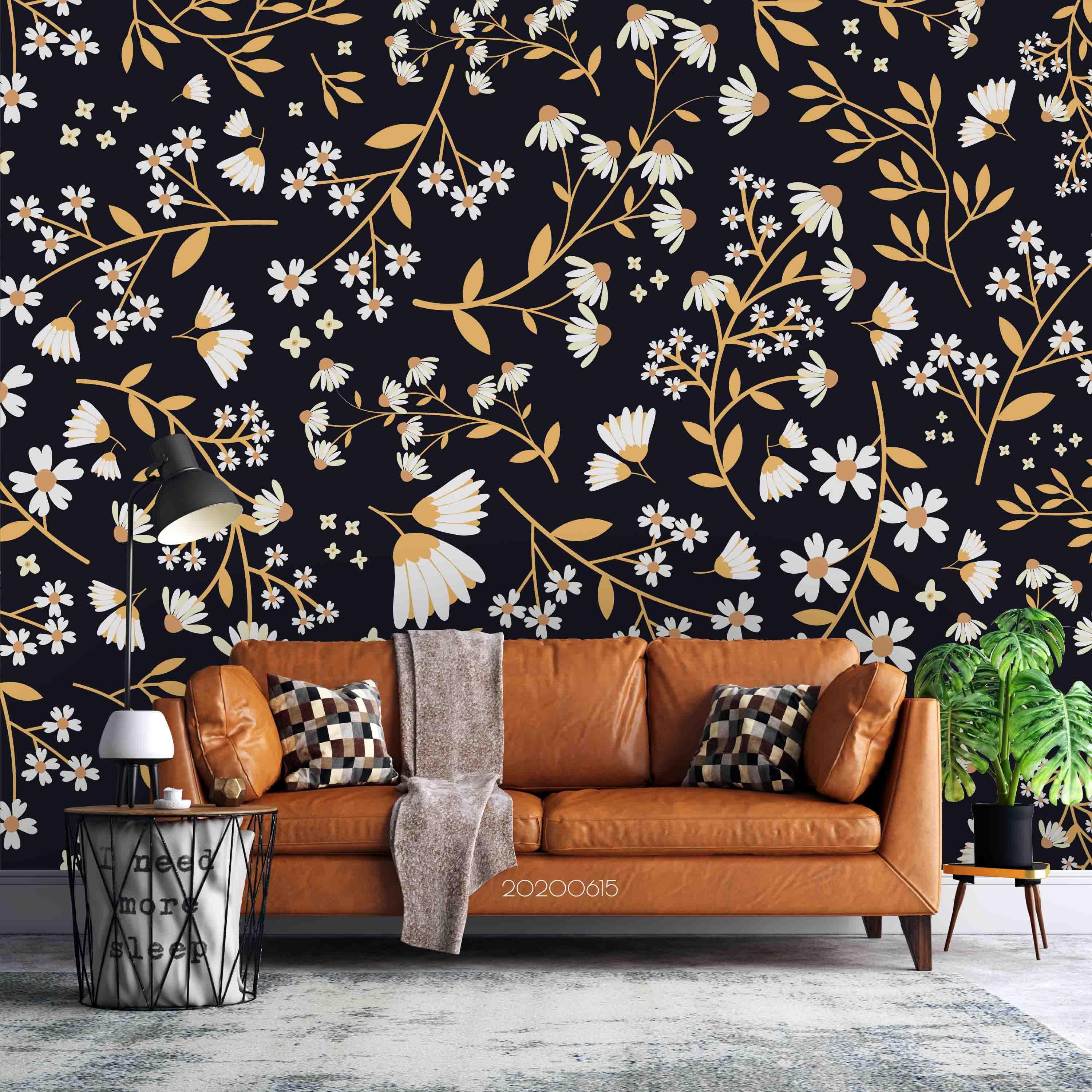3D White Flowers Black Background Wall Mural Wallpaper A026 LQH- Jess Art Decoration