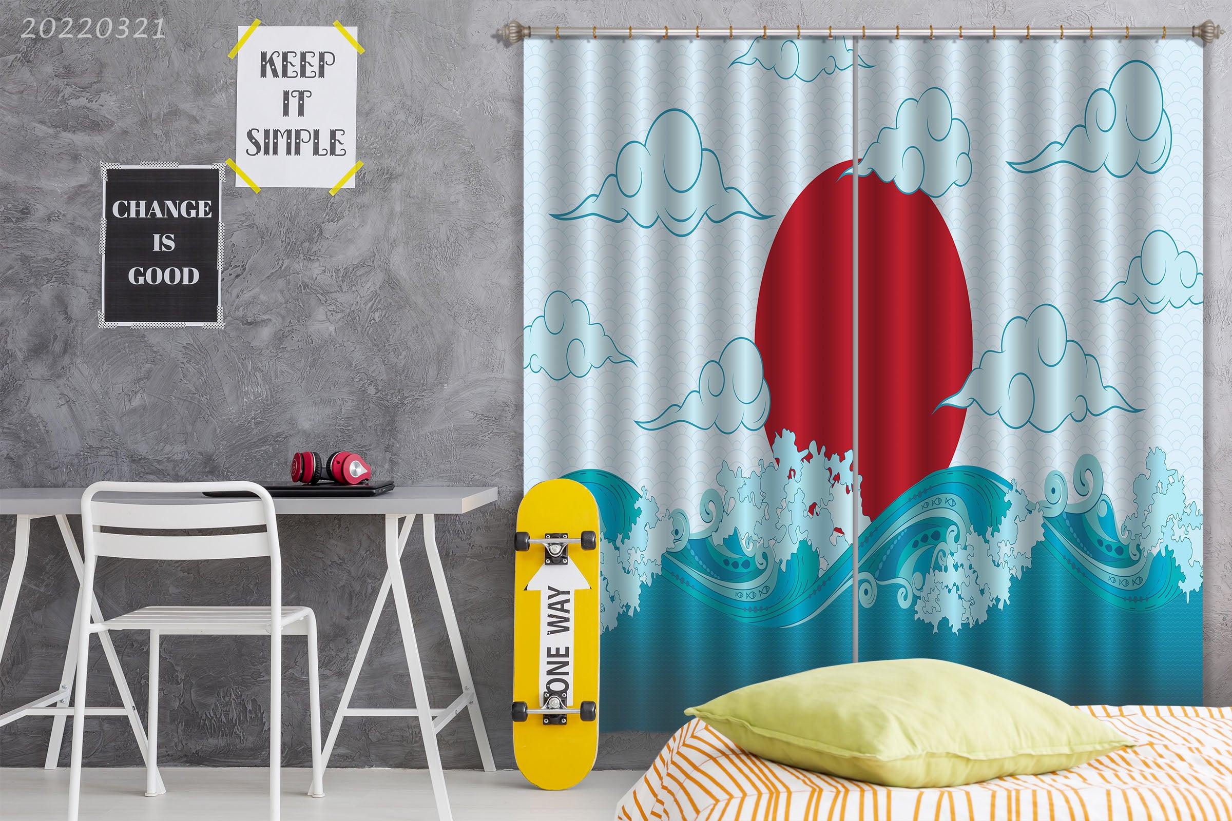3D Japanese Wave Cloud Sun Curtains and Drapes GD 3113- Jess Art Decoration