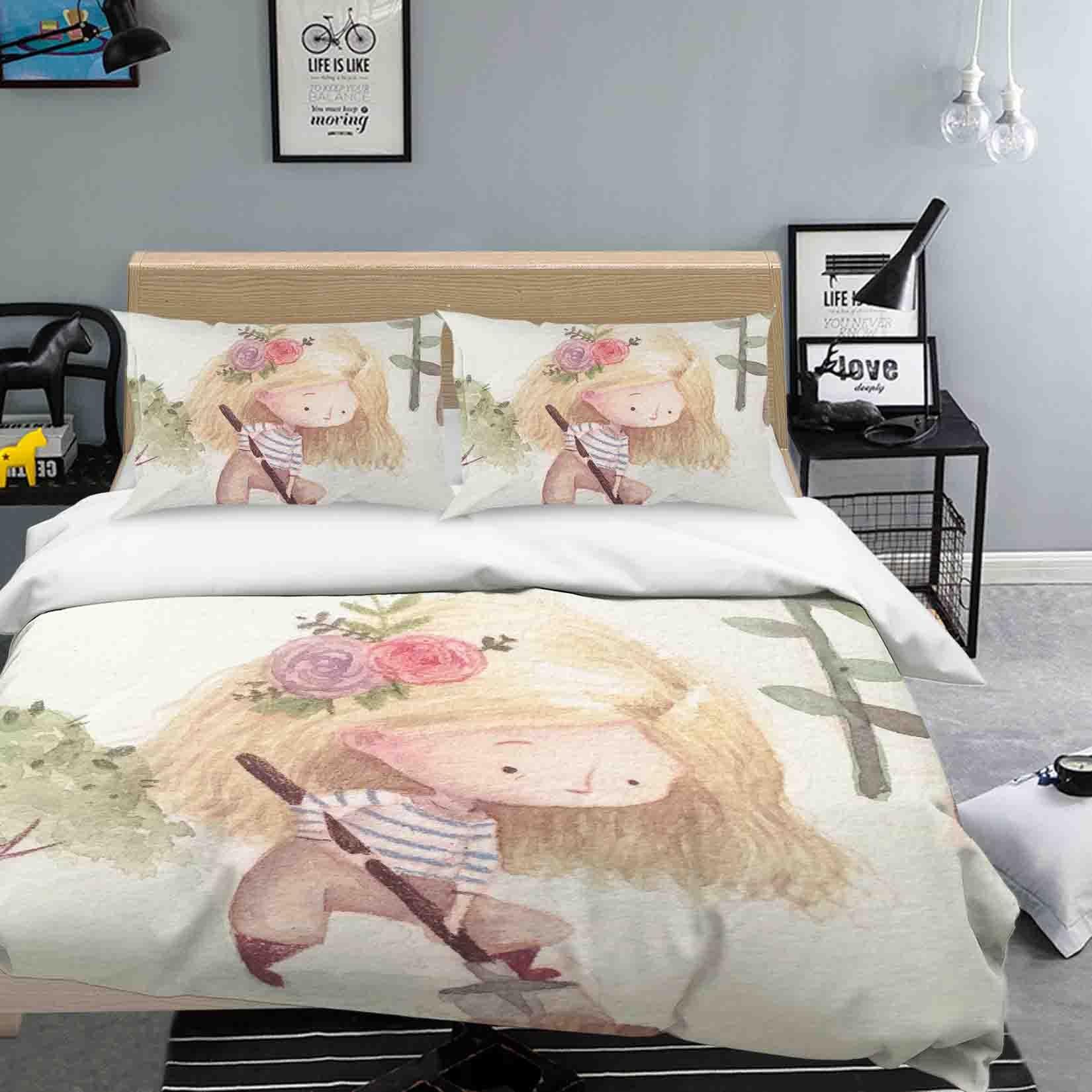 3D Watercolor Girl Quilt Cover Set Bedding Set Duvet Cover Pillowcases SF065- Jess Art Decoration
