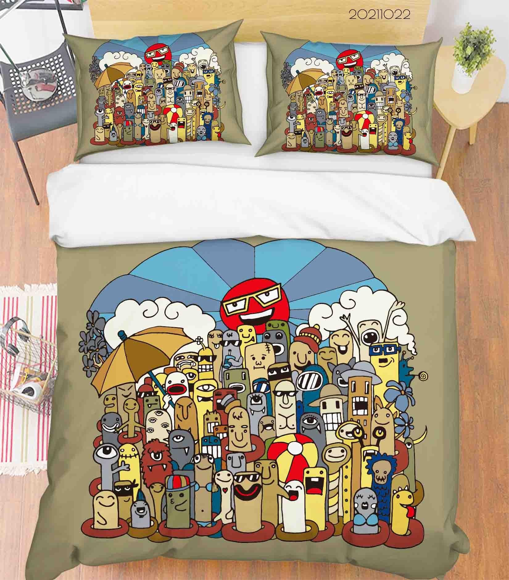 3D Abstract Color Monster Graffiti Quilt Cover Set Bedding Set Duvet Cover Pillowcases 8- Jess Art Decoration