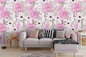 3D Hand Drawn Pink Rose Floral Wall Mural Wallpaper LQH 1- Jess Art Decoration