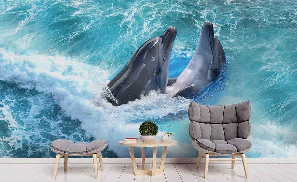 3D Blue Sea Dolphin Wall Mural Wallpaper 131- Jess Art Decoration
