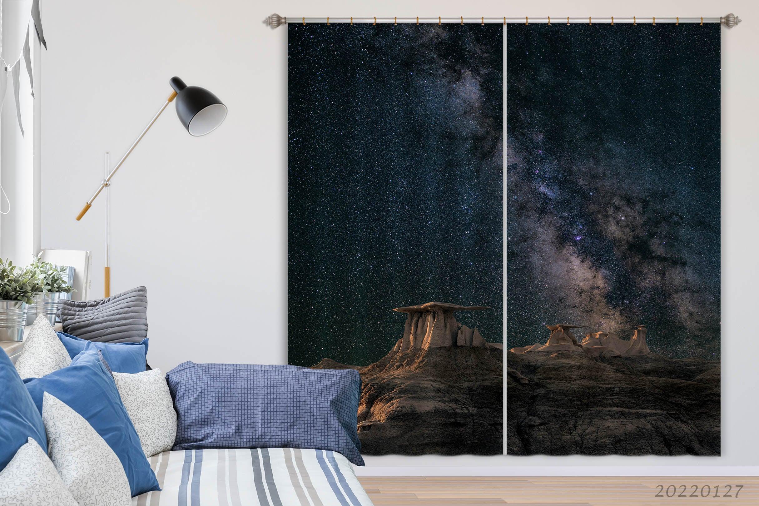 3D Mountain Night Star Sky Curtains and Drapes GD 1461- Jess Art Decoration