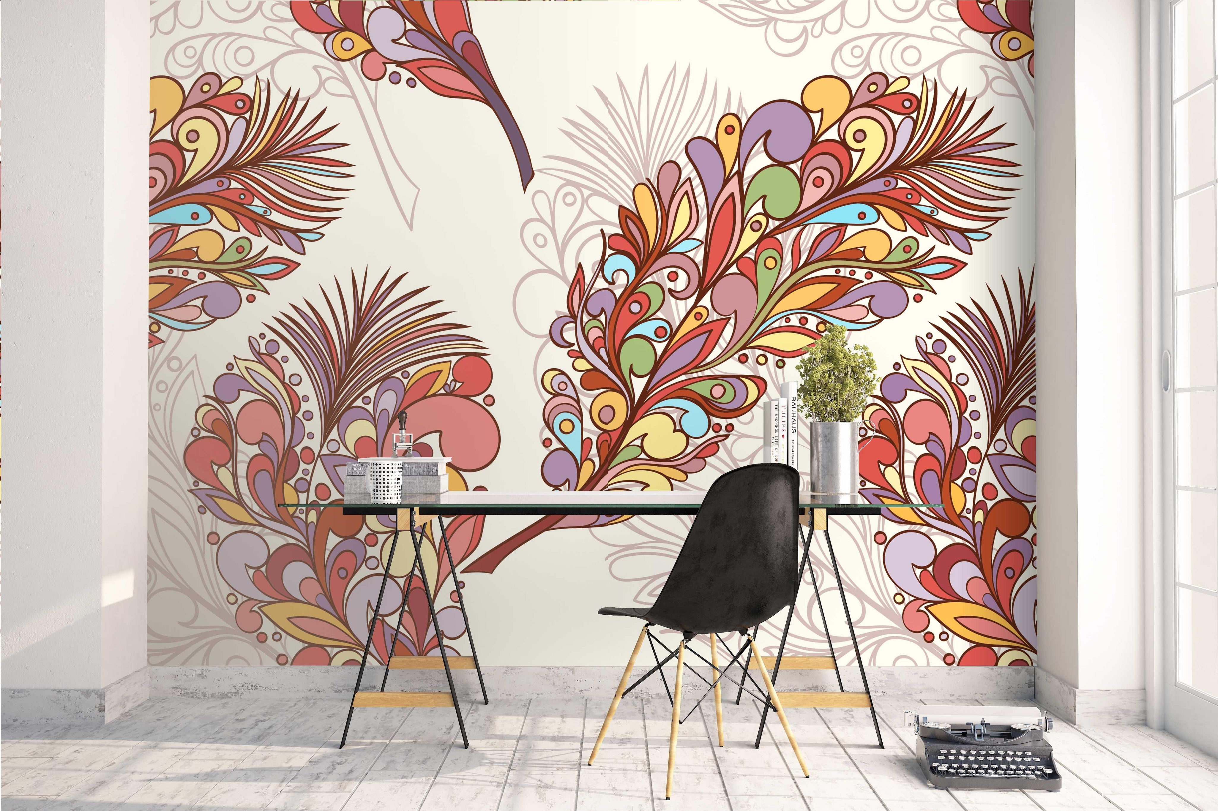 3D feather leaves wall mural wallpaper 01- Jess Art Decoration