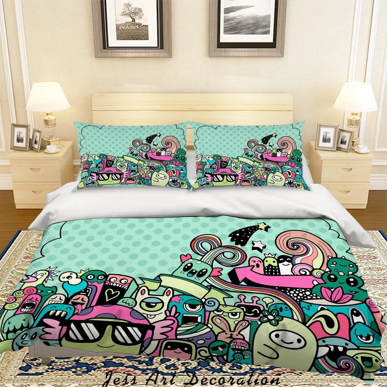 3D Graffiti Colorful Monster Figure Quilt Cover Set Bedding Set Duvet Cover Pillowcases LXL- Jess Art Decoration