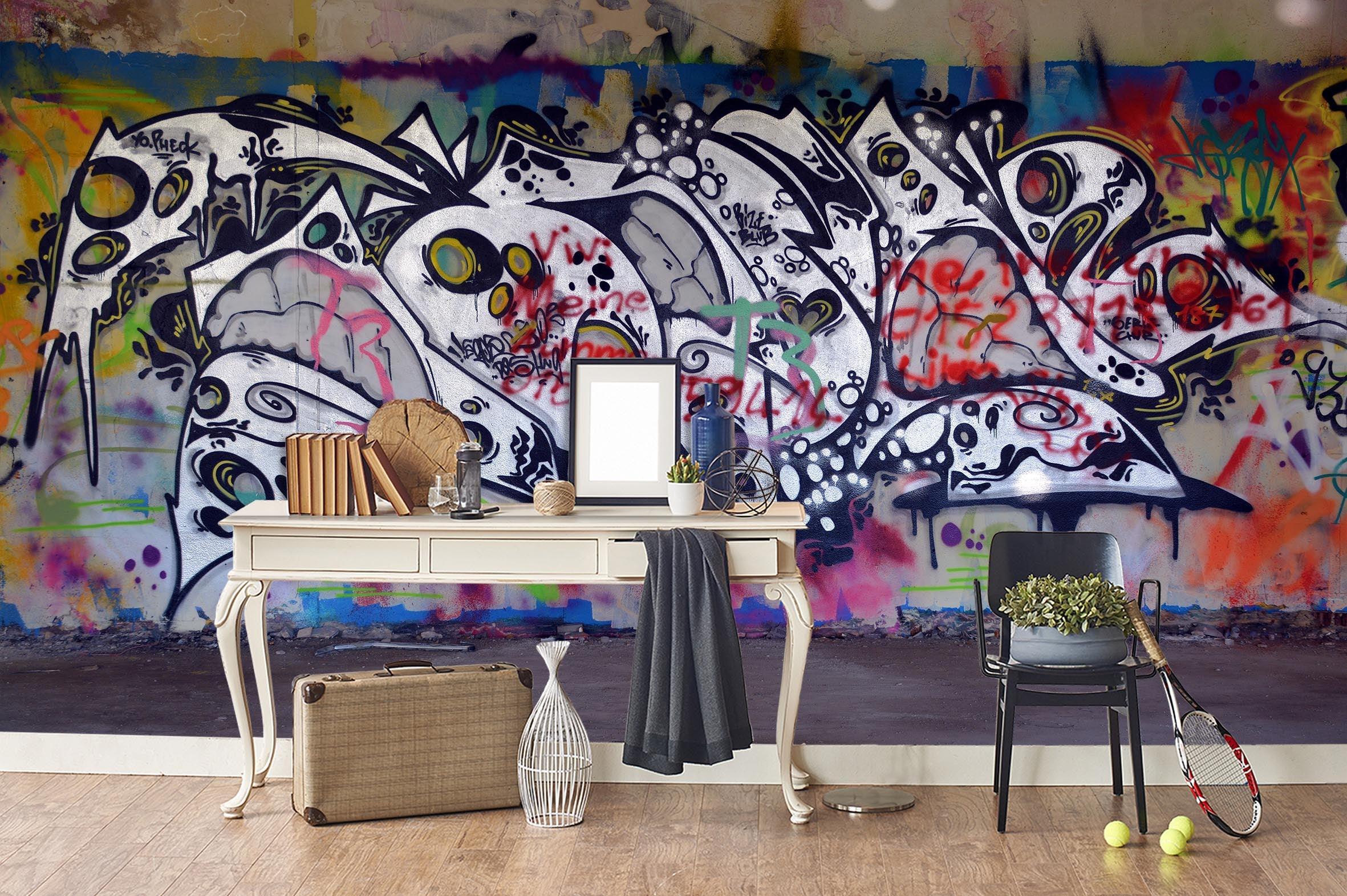 3D Abstract Colorful Graffiti Wall Mural Wallpaper 105- Jess Art Decoration