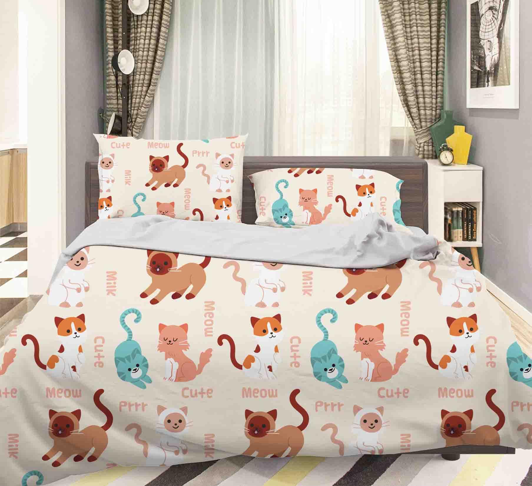 3D Yellow Cat Kitty Quilt Cover Set Bedding Set Pillowcases 25- Jess Art Decoration