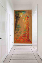 3D tree woman orange wall mural wallpaper 46- Jess Art Decoration