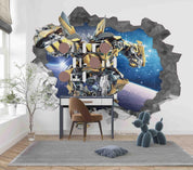 3D Space Robot Broken Wall space robot broken wall scene wall mural wallpaper for kids room