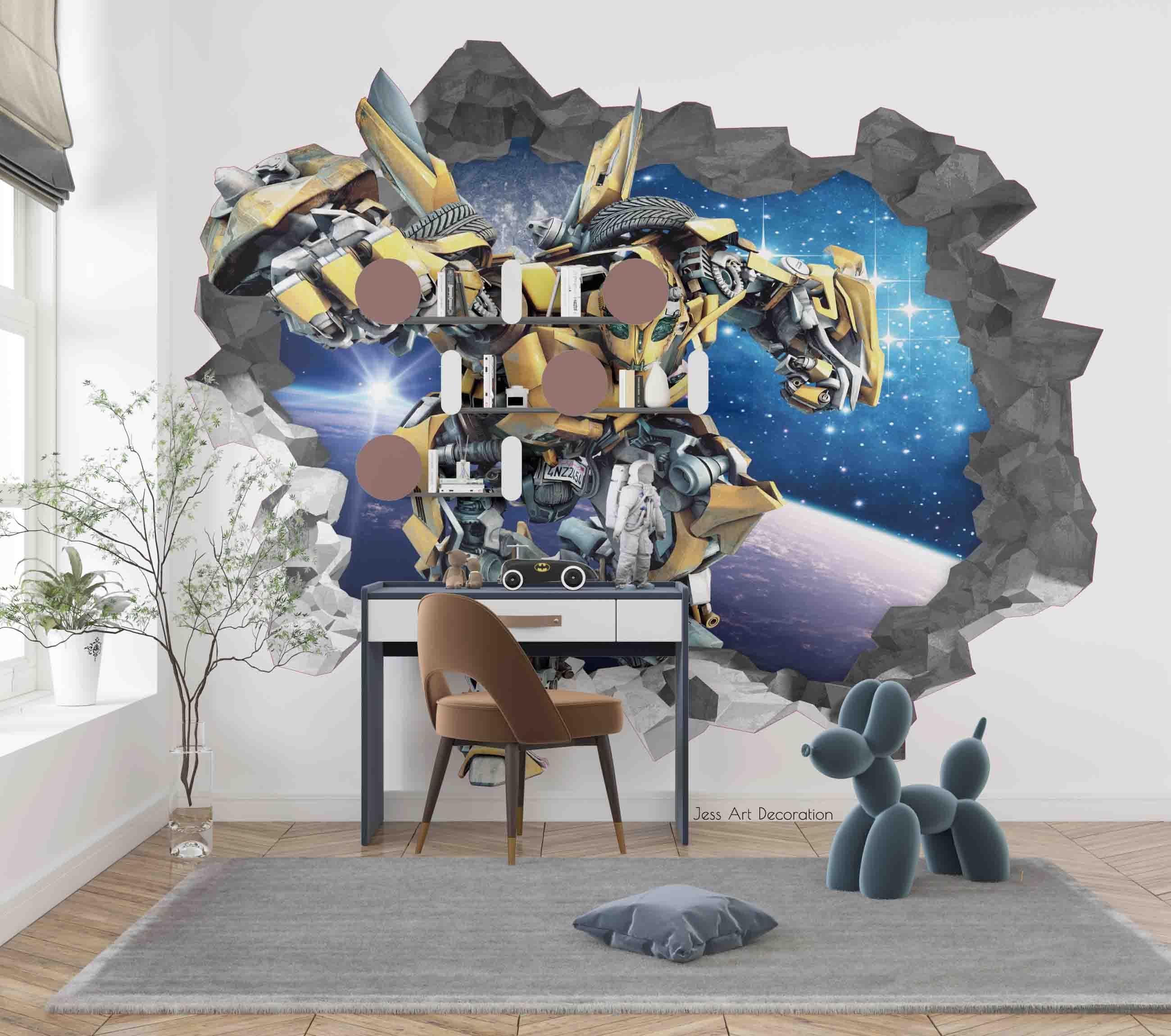 3D Space Robot Broken Wall space robot broken wall scene wall mural wallpaper for kids room