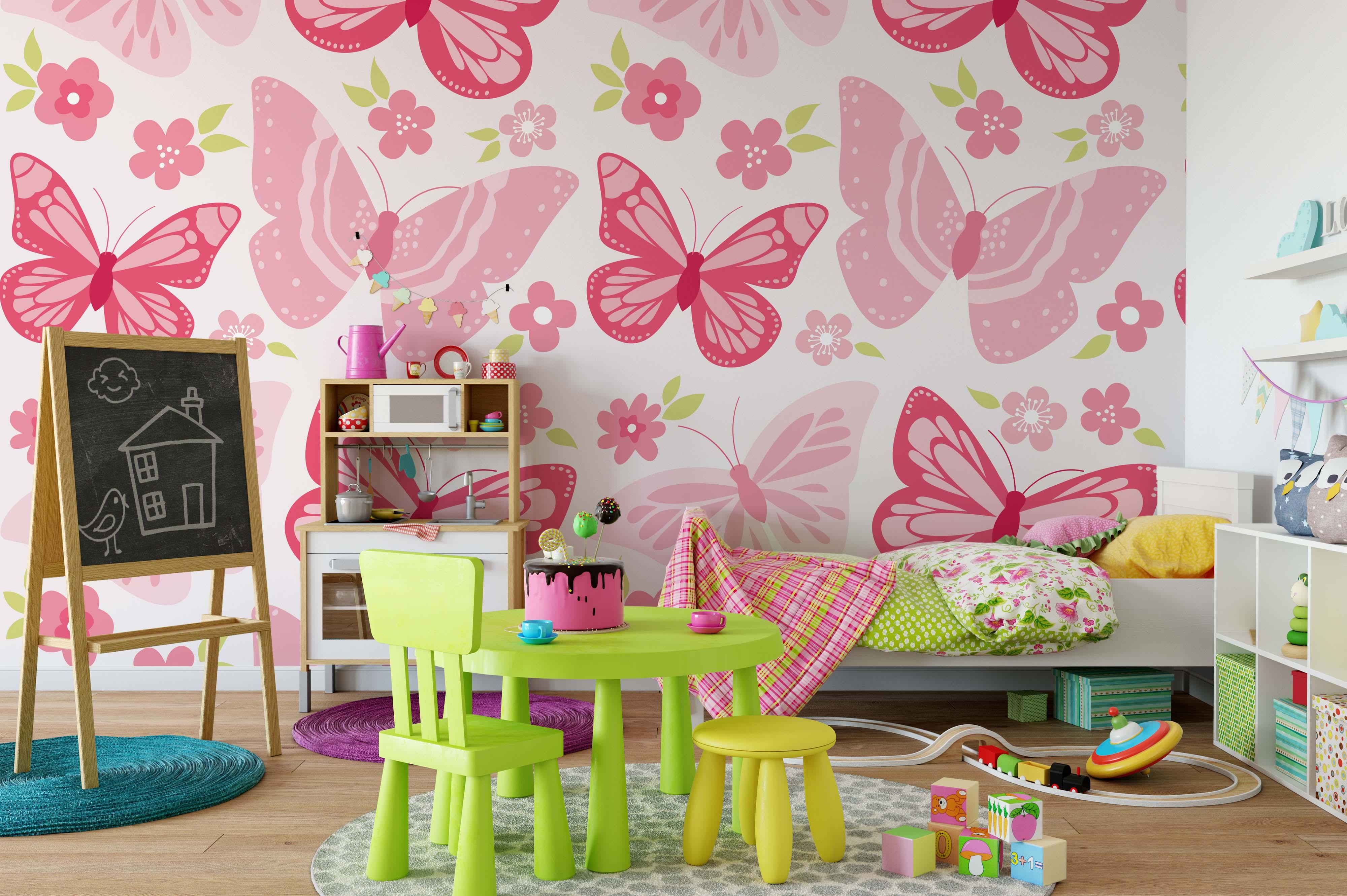 3D Pink Butterfly Wall Mural Wallpaper 100- Jess Art Decoration