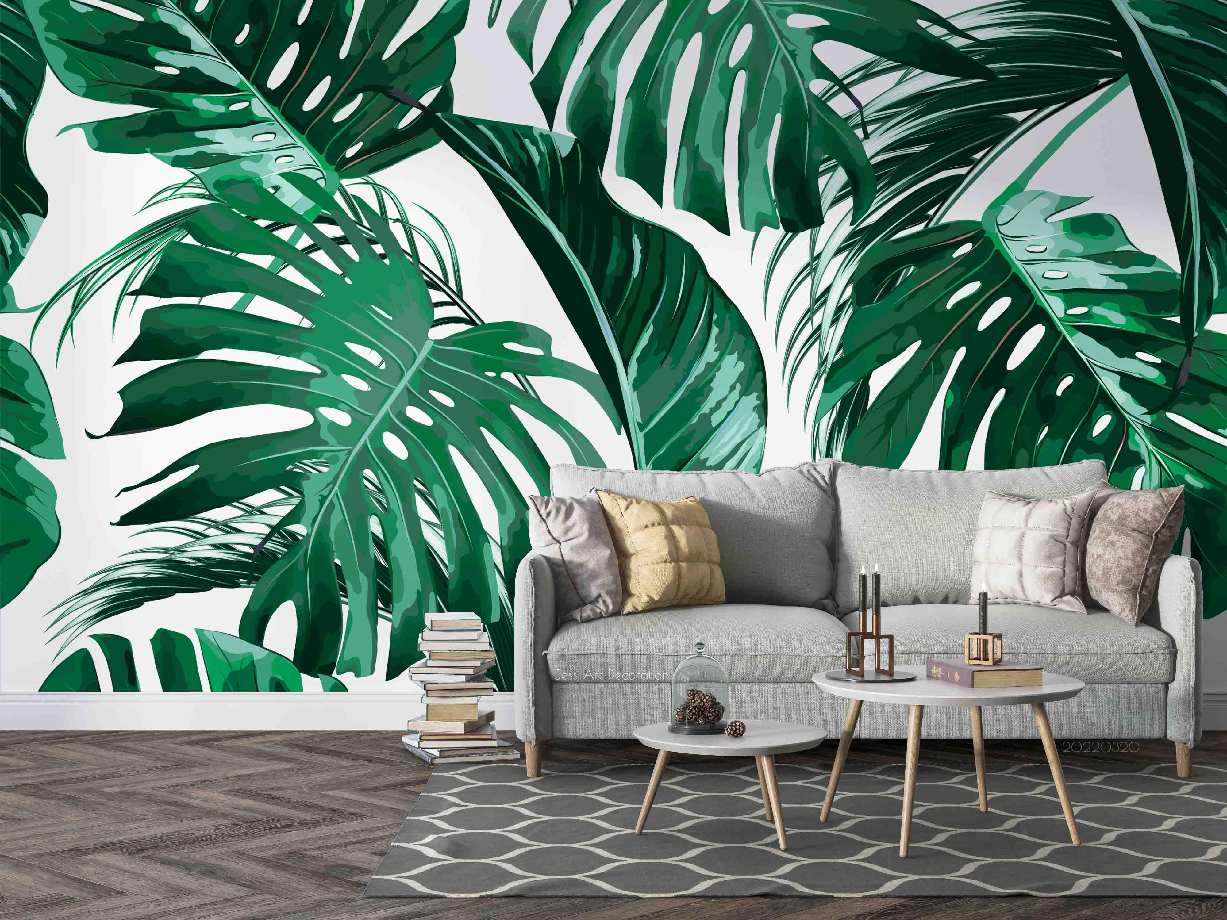 3D Tropical Plant Green Leaf Wall Mural Wallpaper GD 3686- Jess Art Decoration