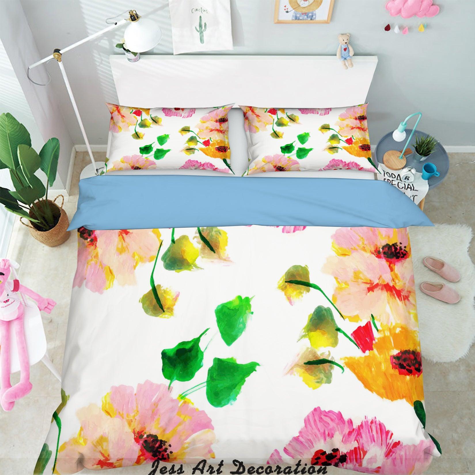 3D Color Flowers Watercolor Quilt Cover Set Bedding Set Pillowcases 15- Jess Art Decoration