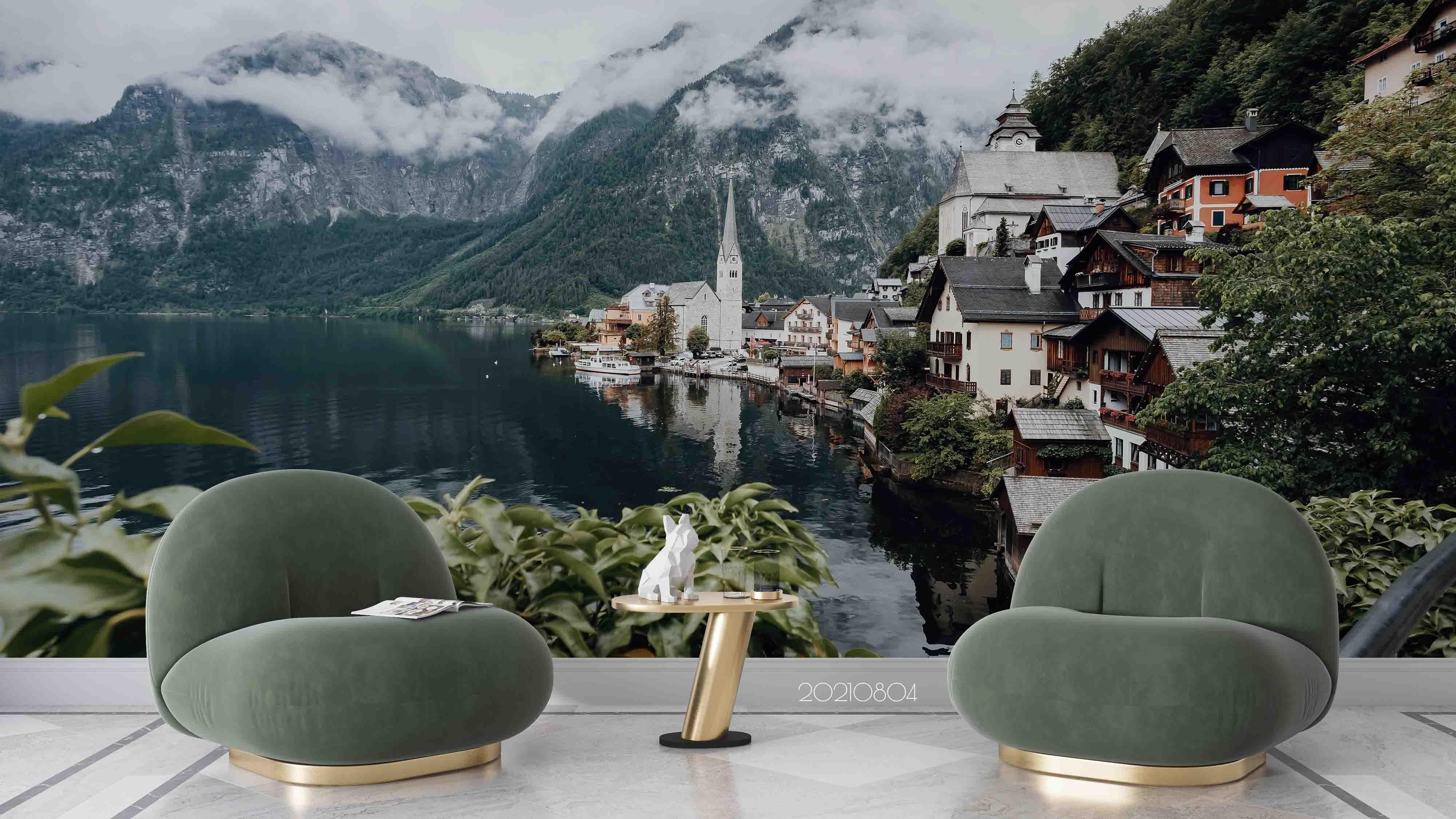 3D Shore Town Landscape Mountain Wall Mural Wallpaper SWW4998- Jess Art Decoration