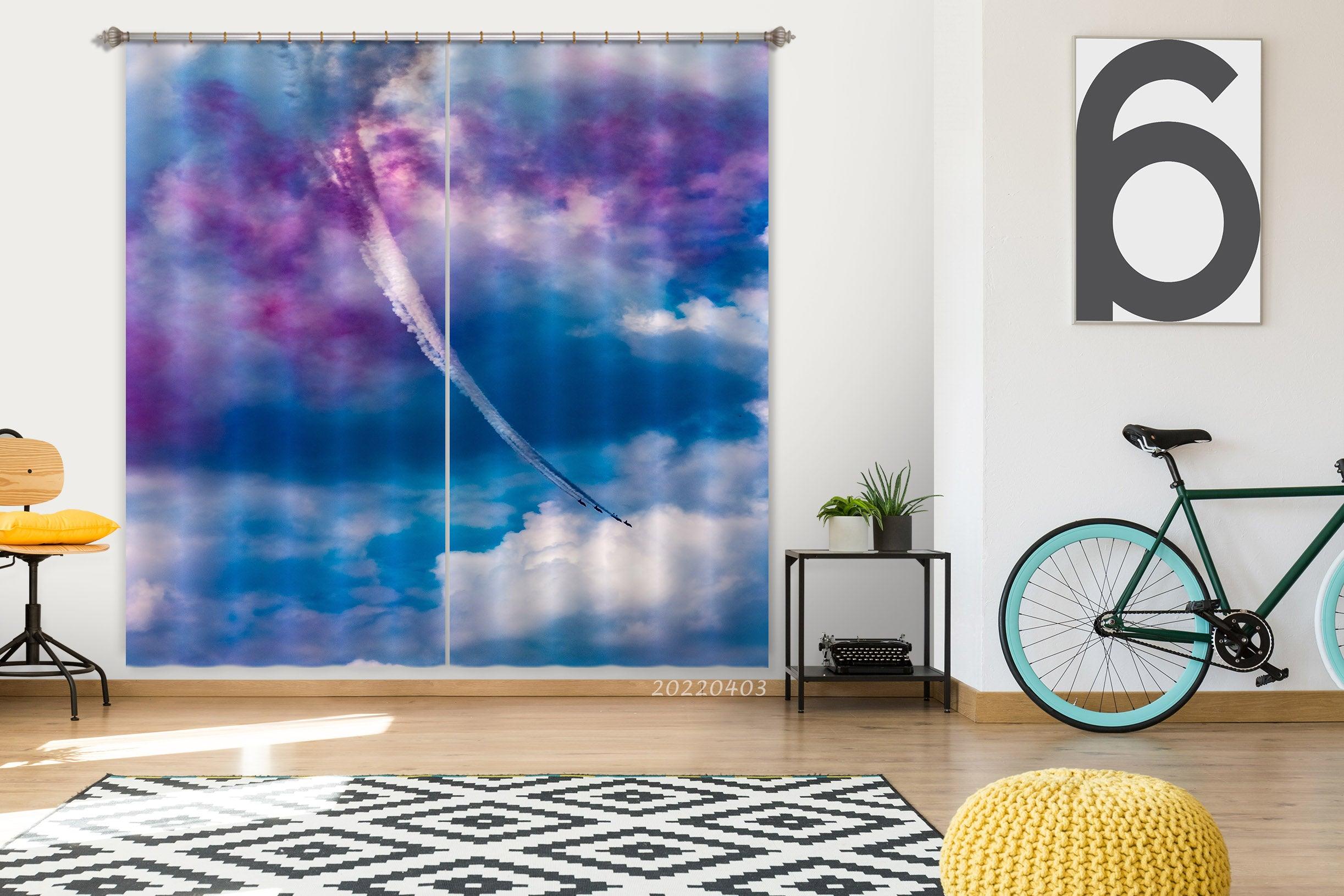3D Abstract Blue Sky Clouds Curtains and Drapes GD 3227- Jess Art Decoration