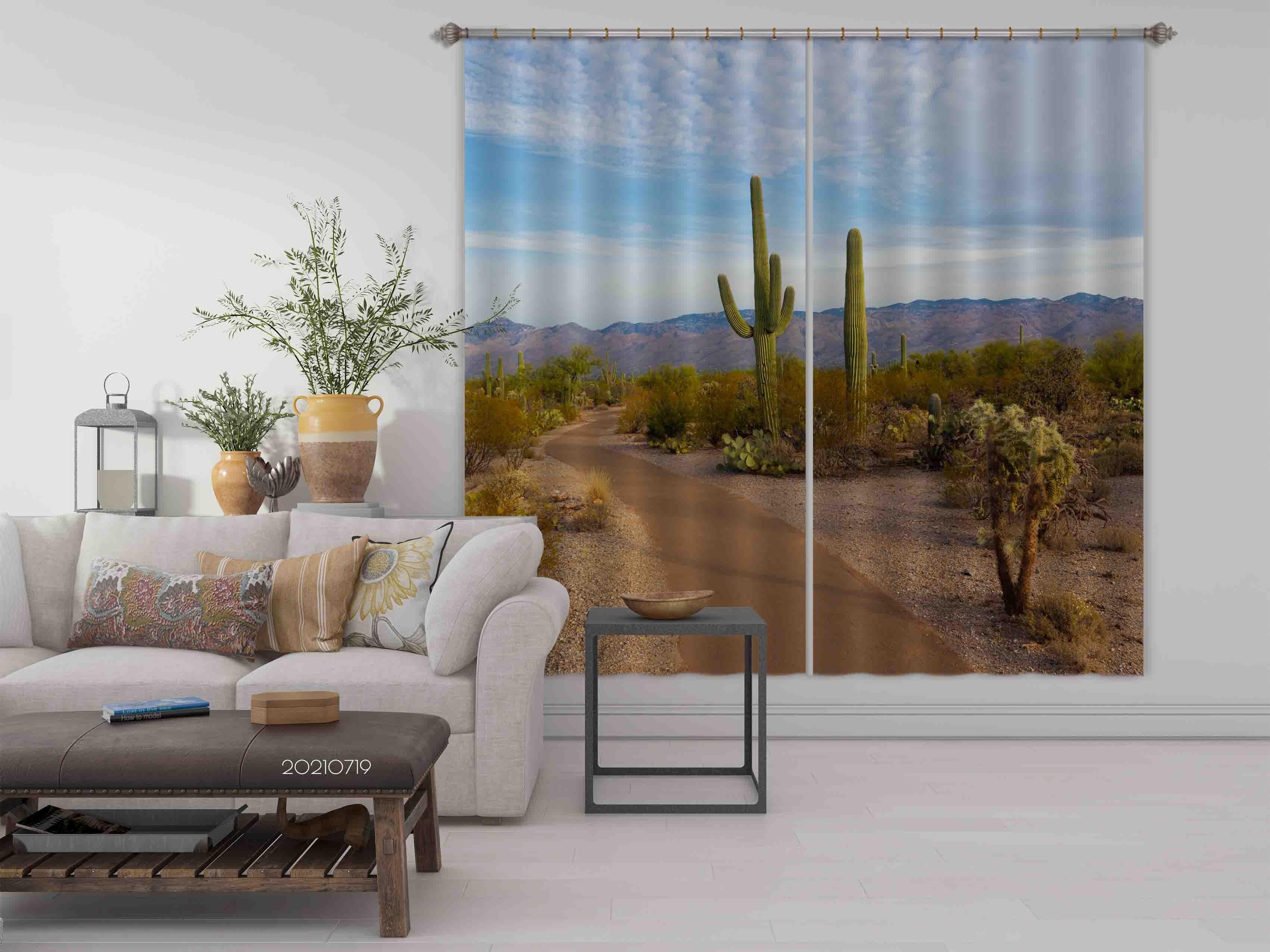 3D Sky Mountain Forest Cactus Landscape Curtains and Drapes LQH 35- Jess Art Decoration