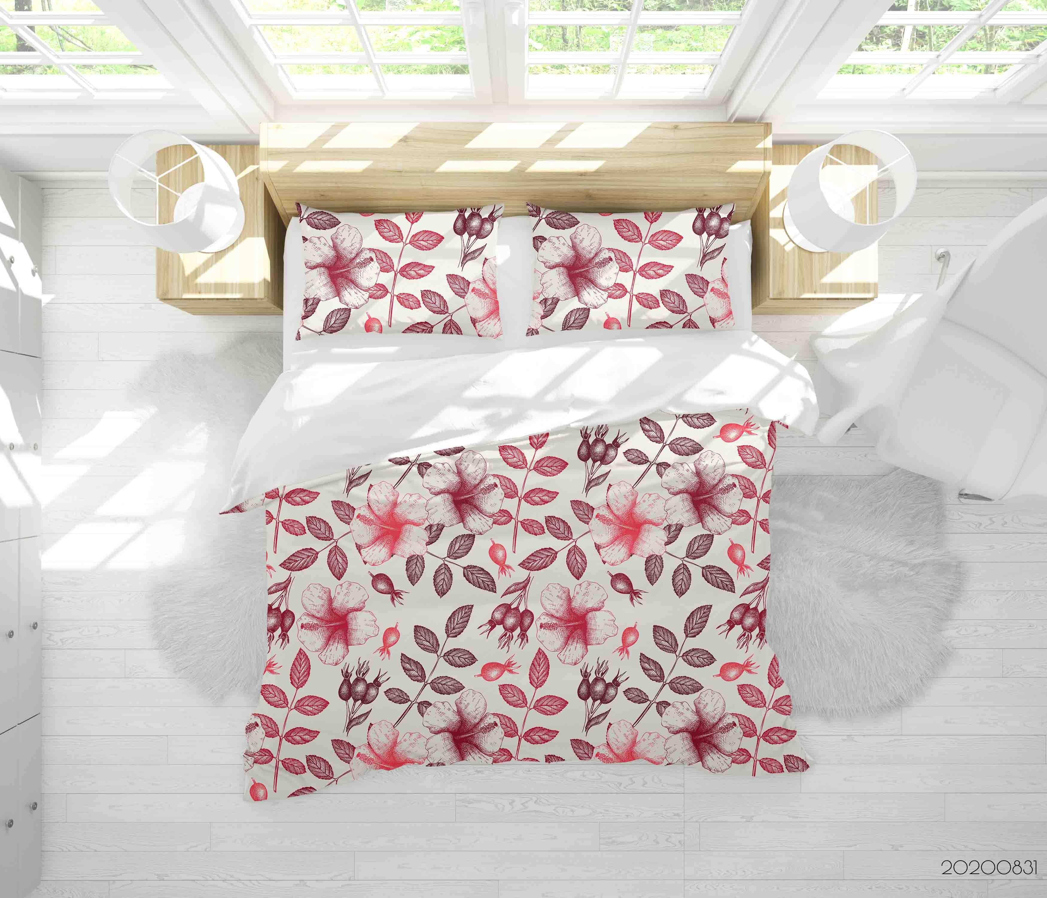 3D Vintage Herbal Tea Hibiscus Rose Quilt Cover Set Bedding Set Duvet Cover Pillowcases WJ 3491- Jess Art Decoration