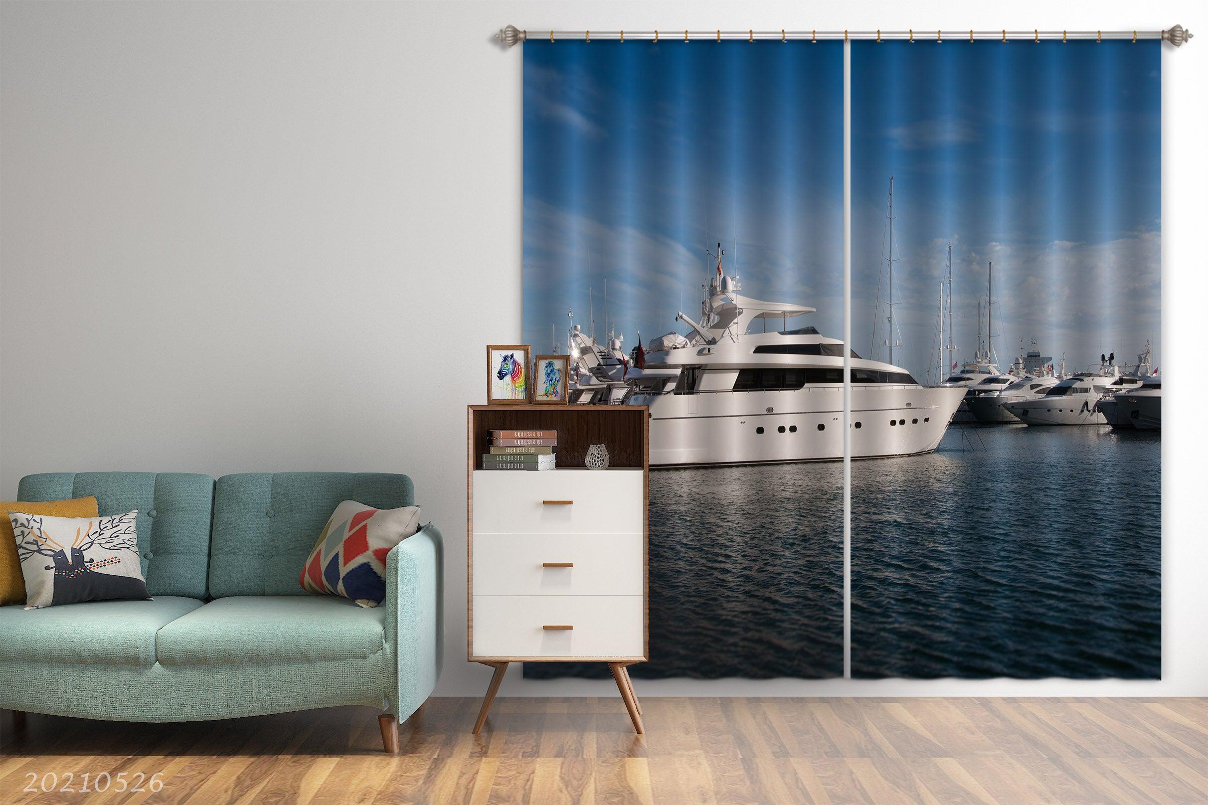 3D Yachting Pier Blue Sky White Clouds Curtains and Drapes GD 389- Jess Art Decoration