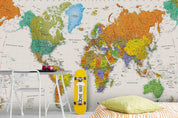 3D Colourful World Map Wall Mural Wallpaper WJ 2174- Jess Art Decoration