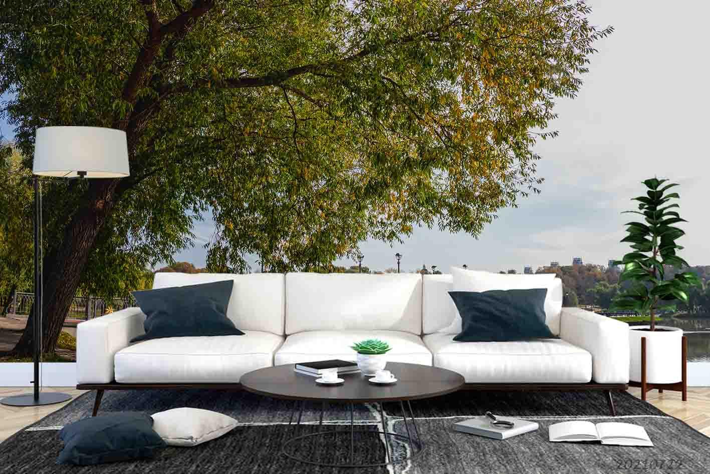3D City Forest Bridge Tree Landscape Wall Mural Wallpaper LQH 109- Jess Art Decoration