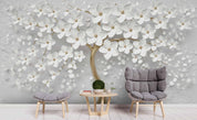 3D White Floral Tree Relief Wall Mural Wallpaper 122- Jess Art Decoration