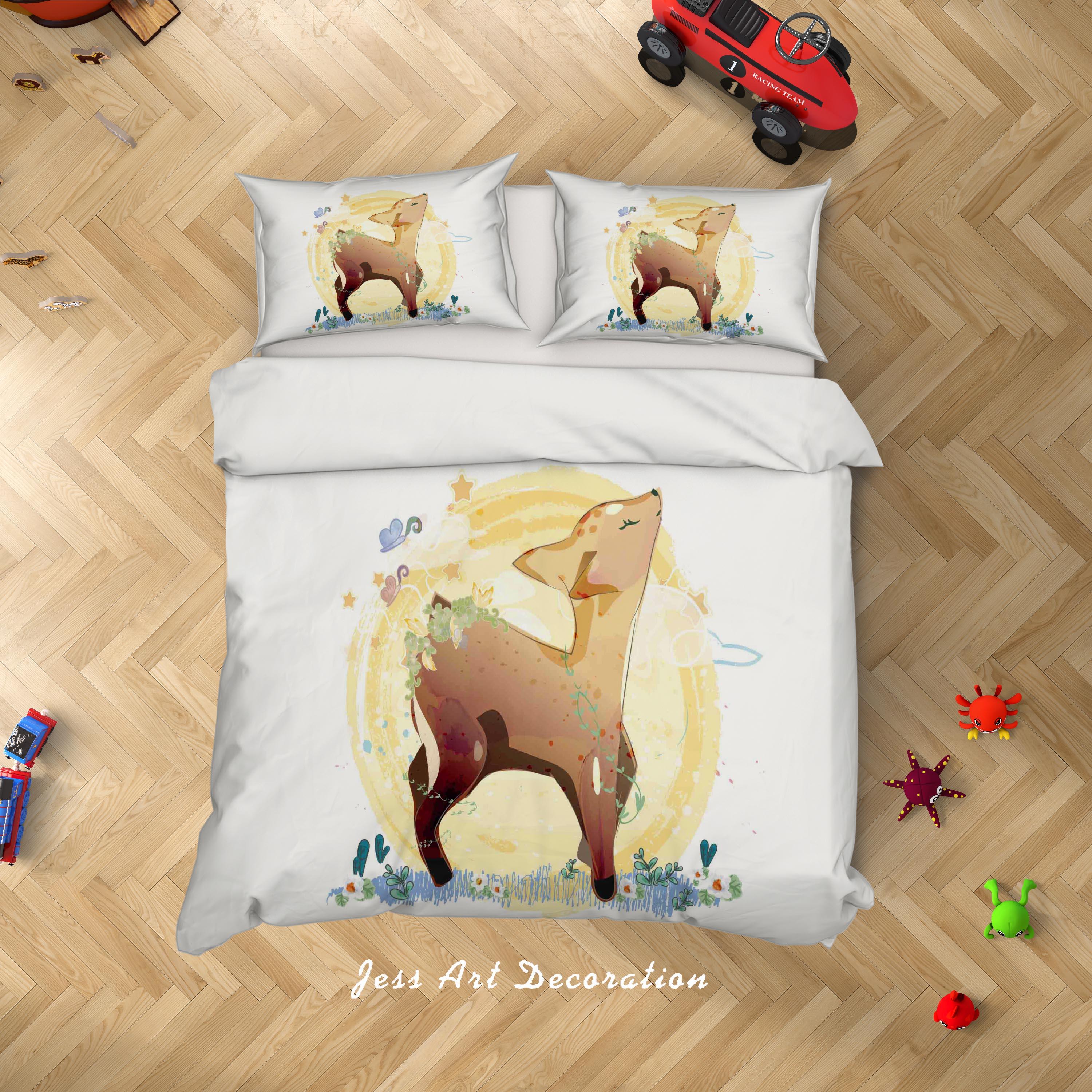 3D White Cartoon Deer Quilt Cover Set Bedding Set Duvet Cover Pillowcases SF02- Jess Art Decoration
