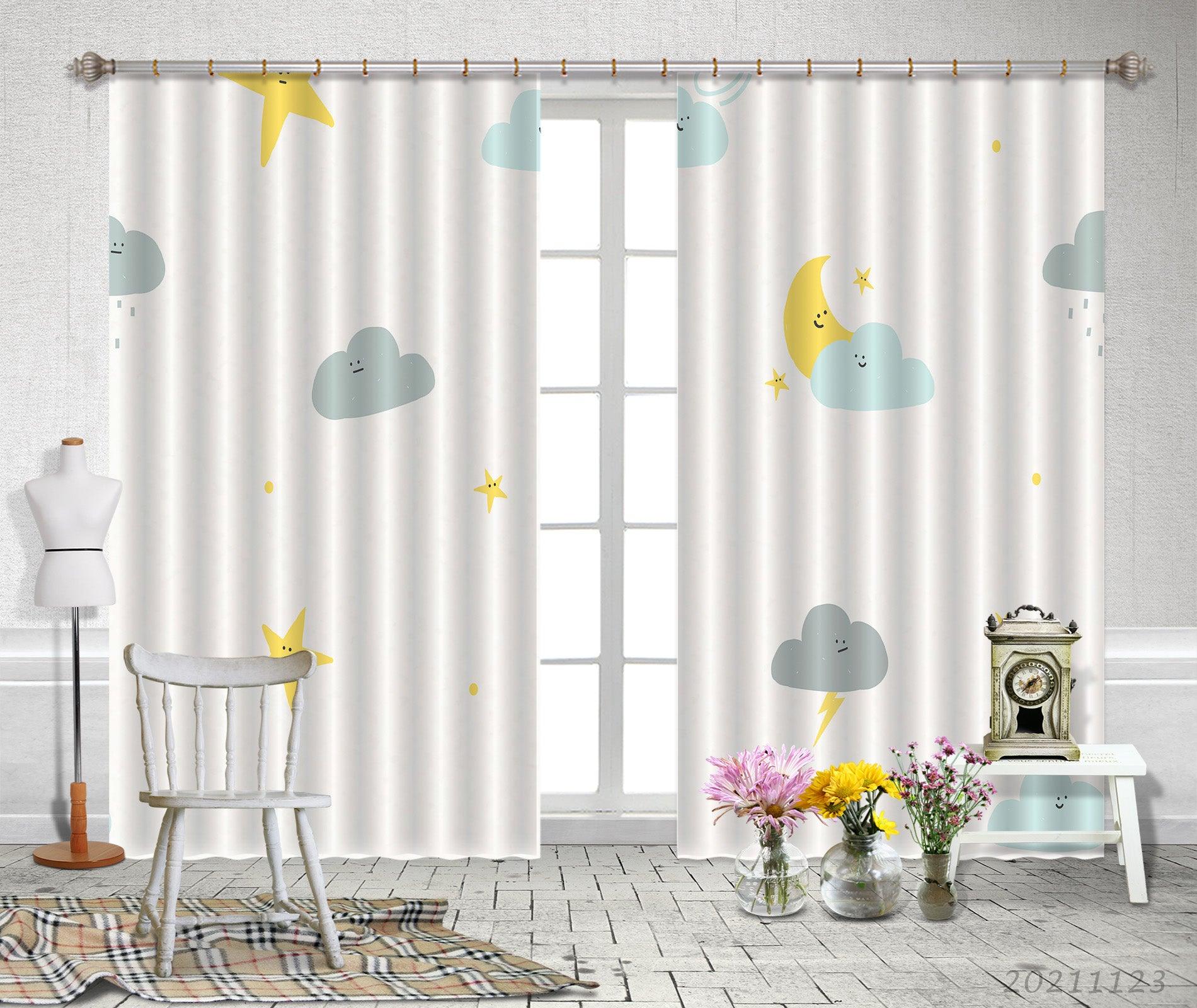 3D Cloud Moon Pattern Curtains and Drapes LQH 133- Jess Art Decoration
