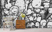 3D Black White Graffiti Art Cartoon Character Wall Mural Wallpaper ZY D19- Jess Art Decoration