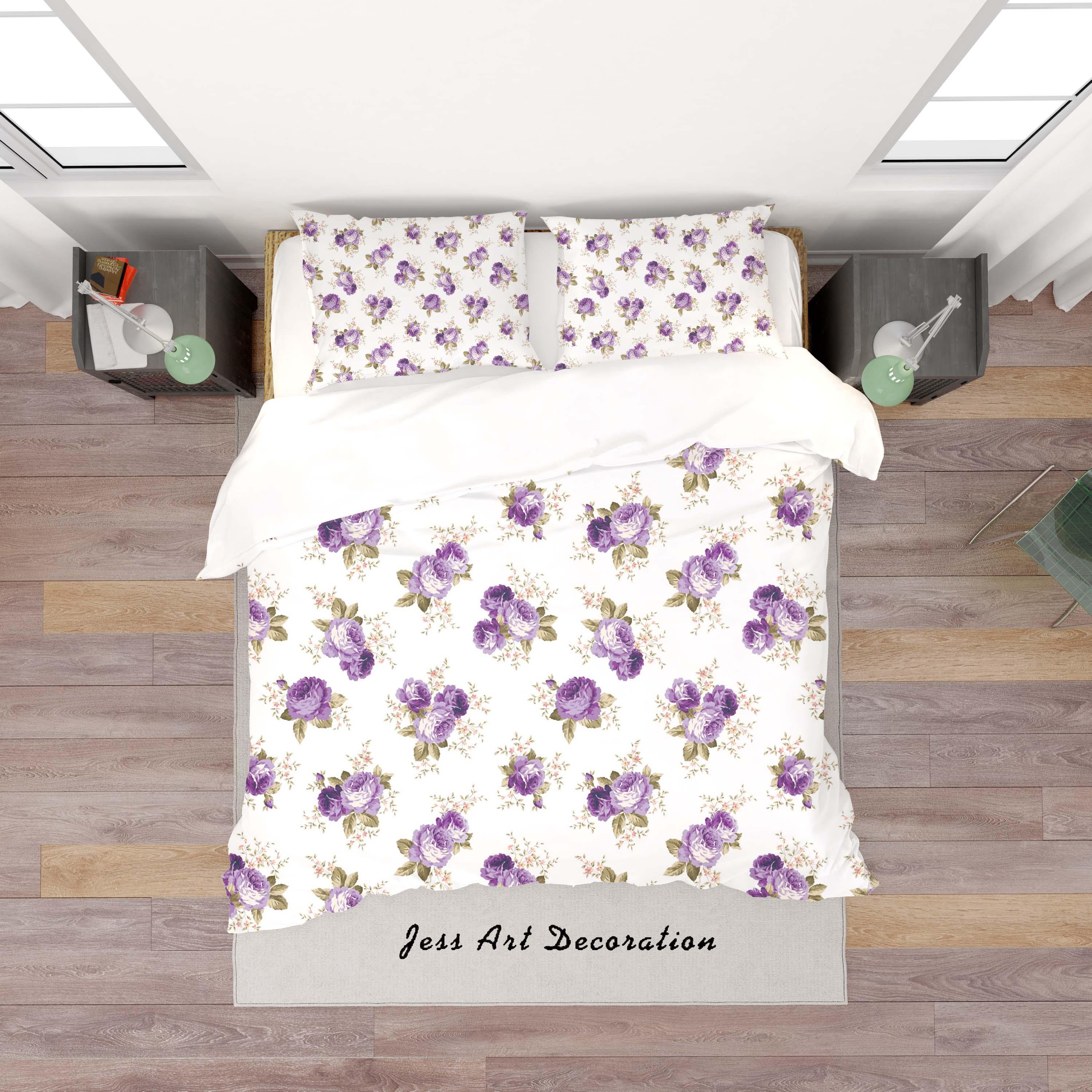 3D White Purple Floral Quilt Cover Set Bedding Set Duvet Cover Pillowcases SF140- Jess Art Decoration