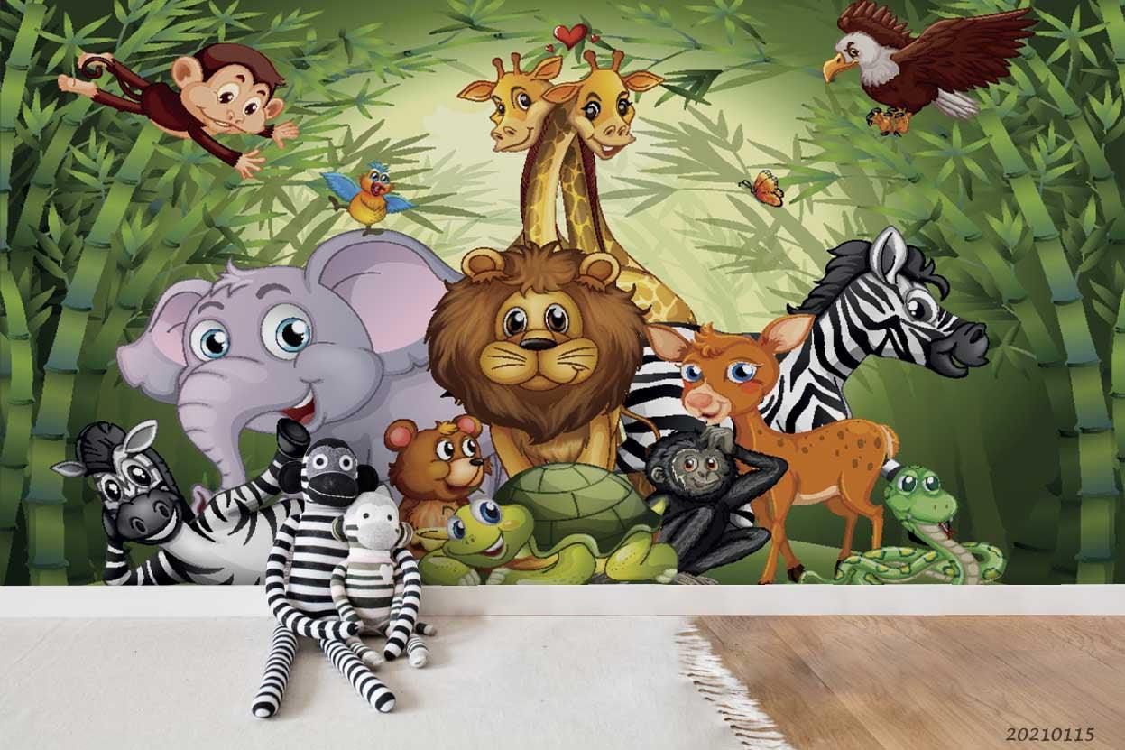 3D Hand Drawn Bamboo Forest Animal Wall Mural Wallpaper LQH 77- Jess Art Decoration