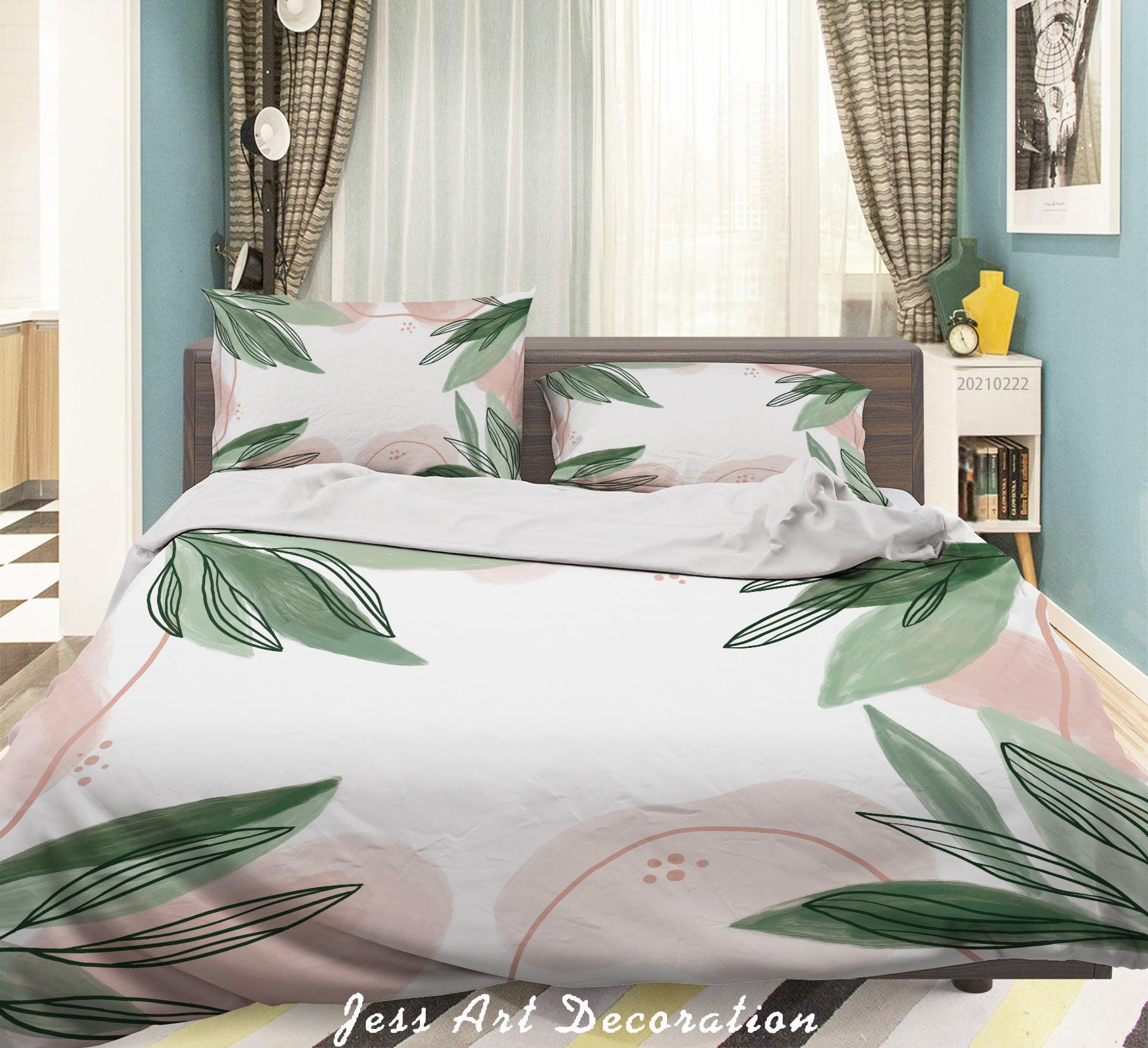 3D Watercolor Green Leaf Quilt Cover Set Bedding Set Duvet Cover Pillowcases 127- Jess Art Decoration