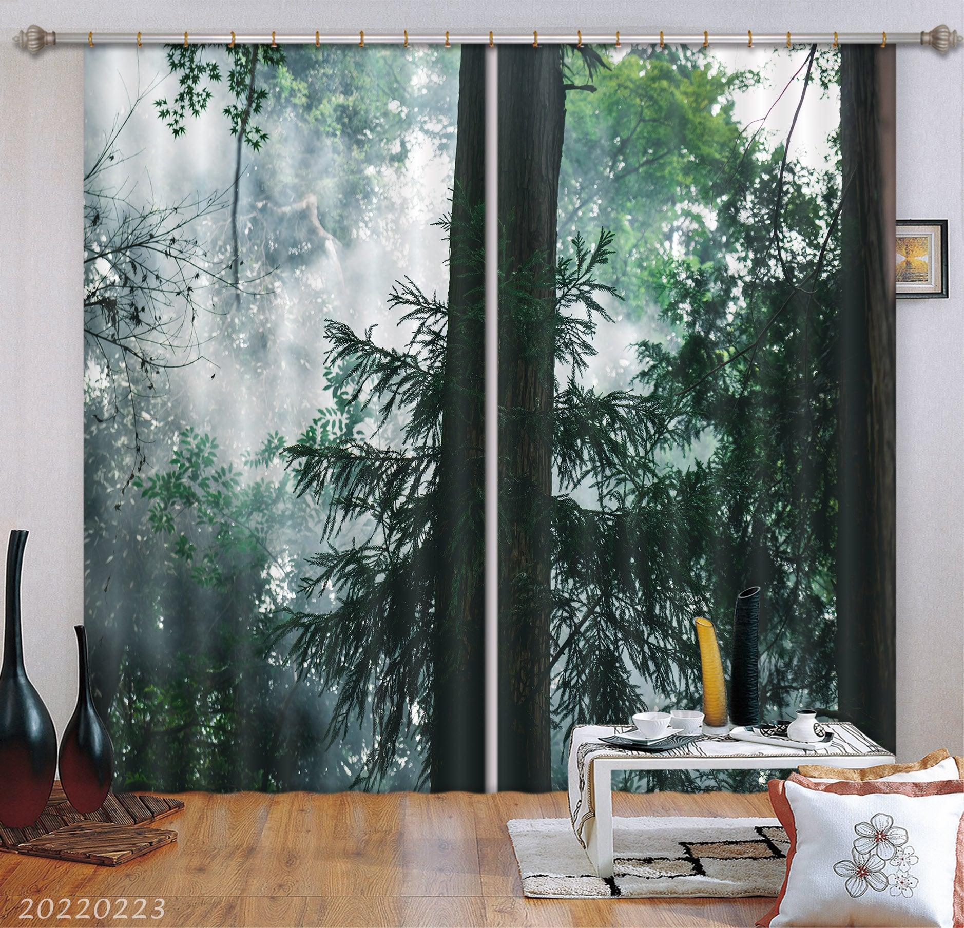 3D Woods Green Leaf Fog Landscape Curtains and Drapes GD 2784- Jess Art Decoration