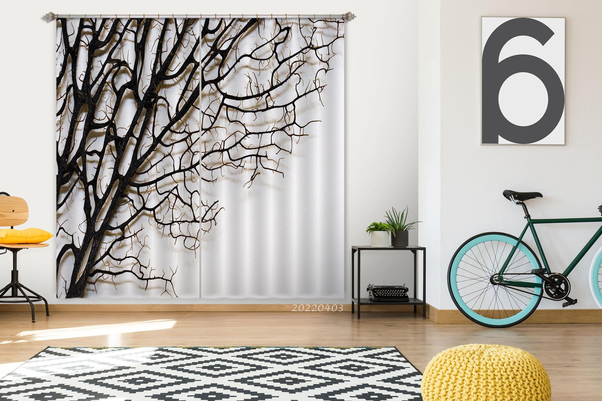 3D Abstract Branch White Background Curtains and Drapes GD 3222- Jess Art Decoration