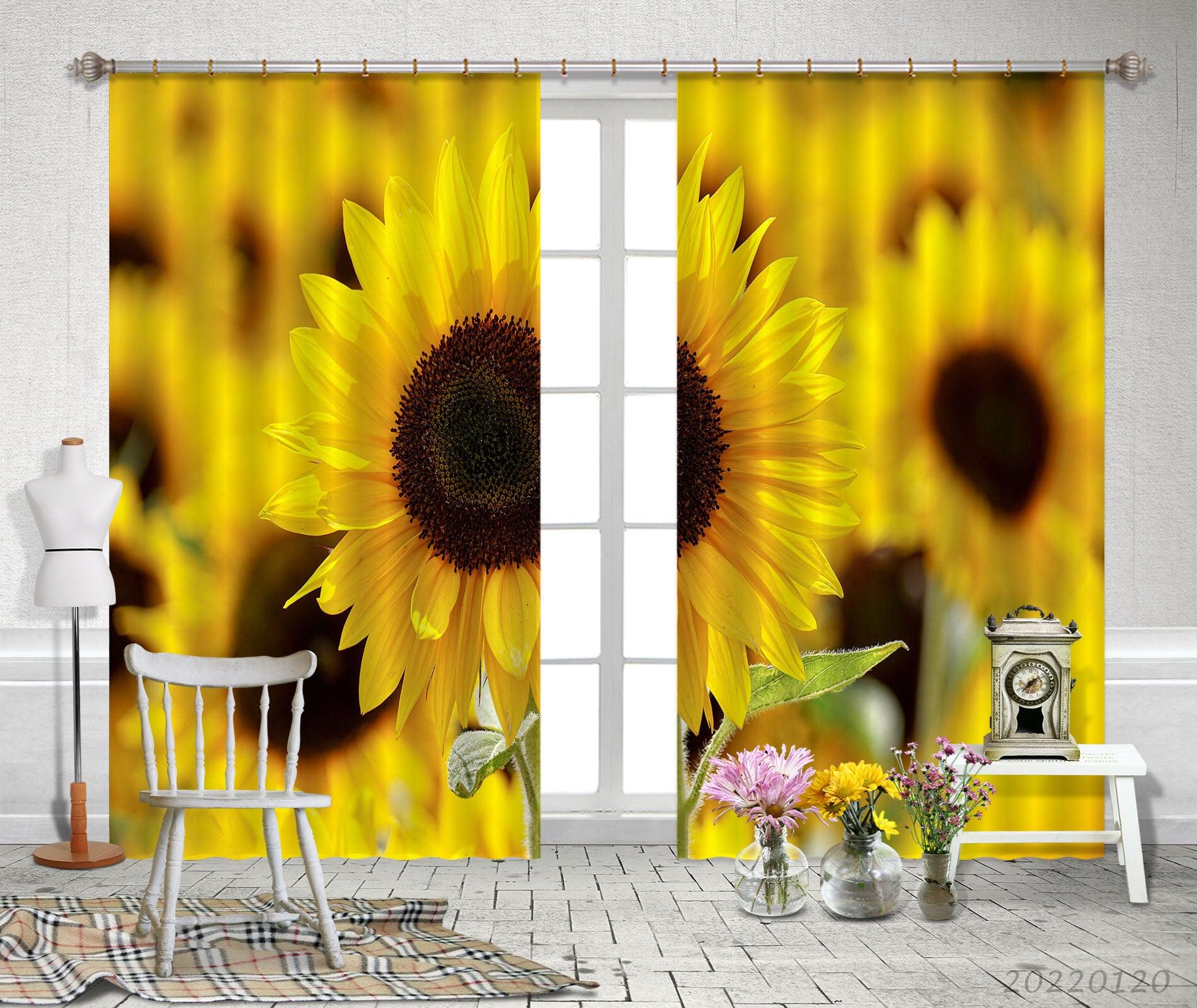 3D Pastoral Yellow Sunflower Pattern Curtains and Drapes GD 1566- Jess Art Decoration