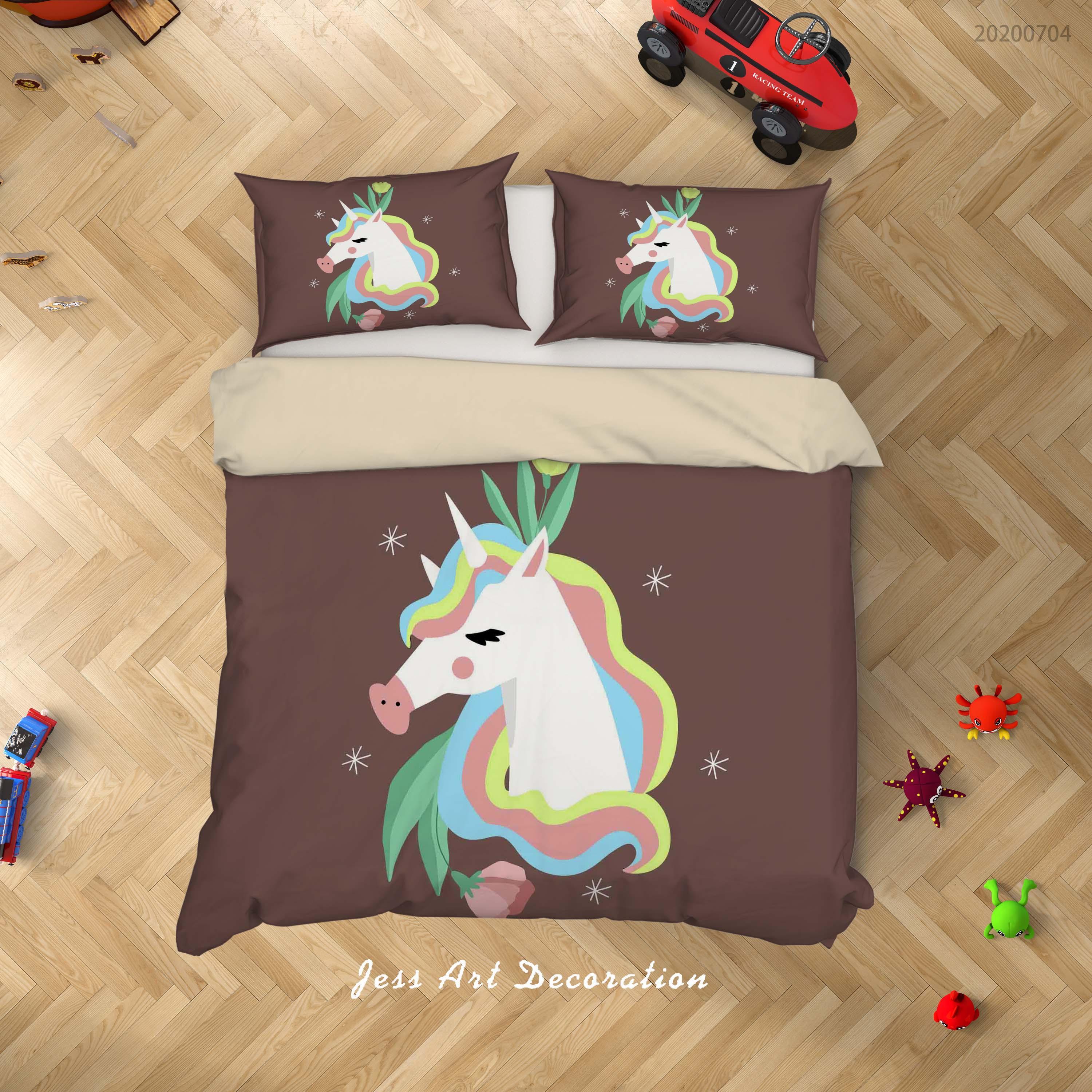 3D Khaki Unicorn Quilt Cover Set Bedding Set Duvet Cover Pillowcases SF228- Jess Art Decoration