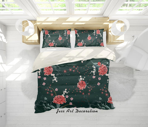 3D Red Floral Dark Quilt Cover Set Bedding Set Pillowcases 98- Jess Art Decoration