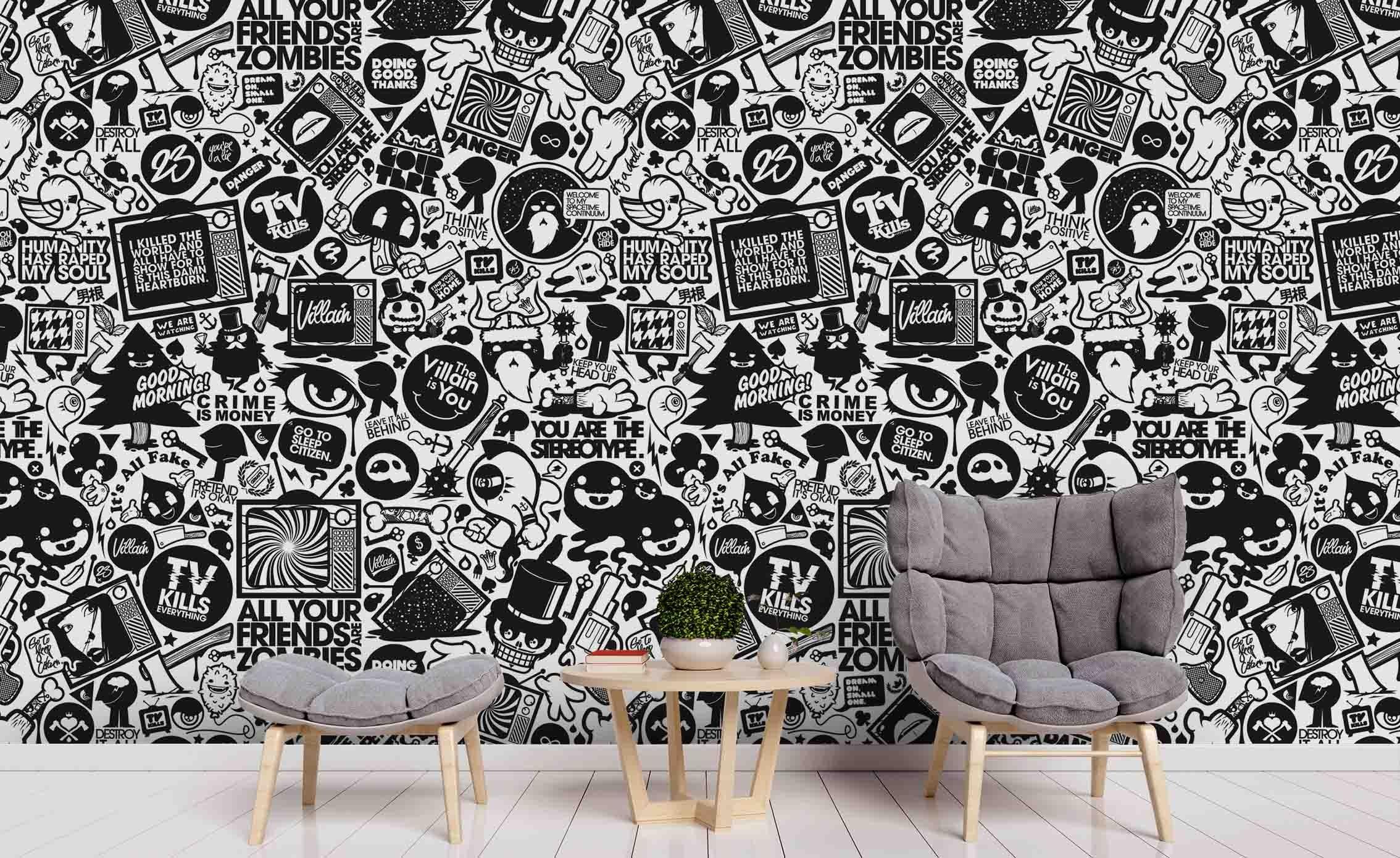 3D Cartoon Graffiti Wall Mural Wallpaper sww 61- Jess Art Decoration
