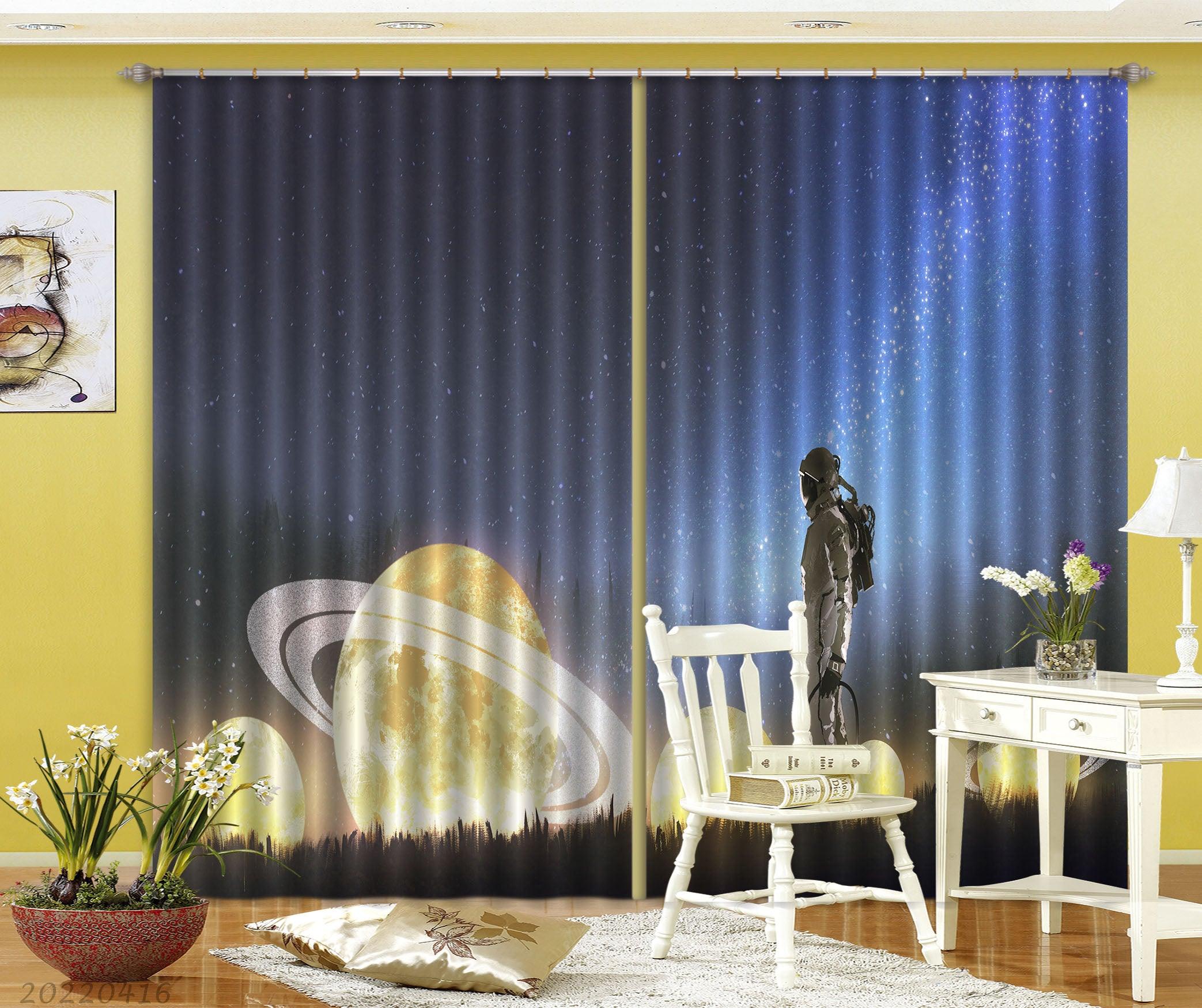 3D Abstract Astronaut Planet Star Grass Painting Curtains and Drapes GD 4707- Jess Art Decoration