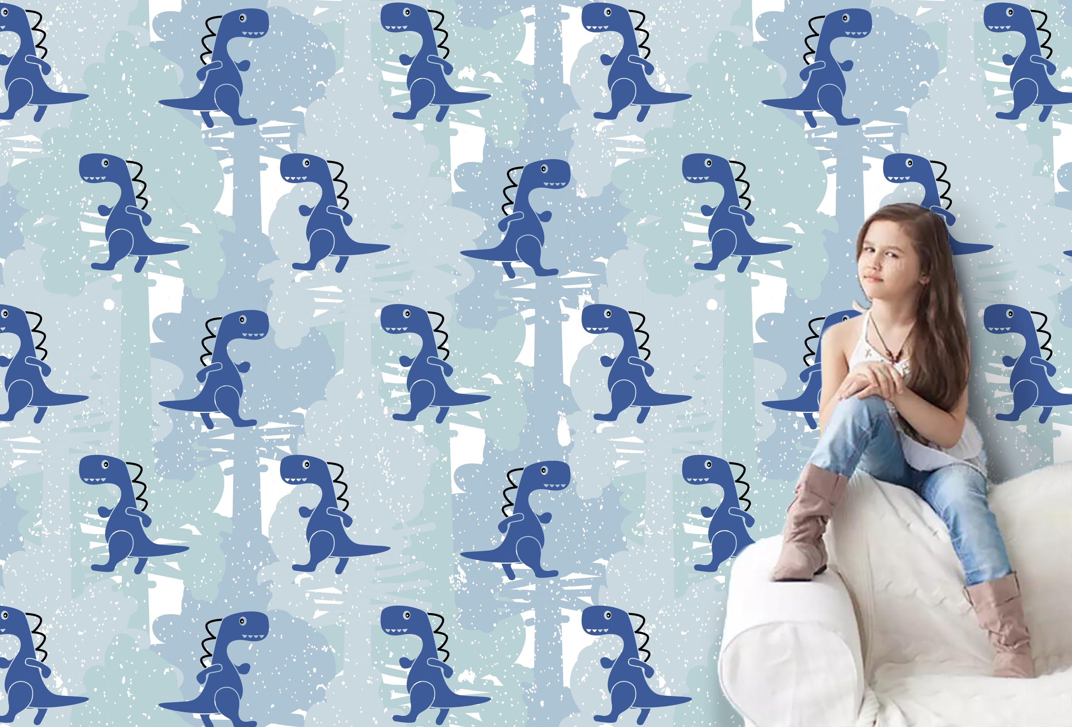 3D Cartoon Blue Dinosaur Wall Mural Wallpaper 70- Jess Art Decoration