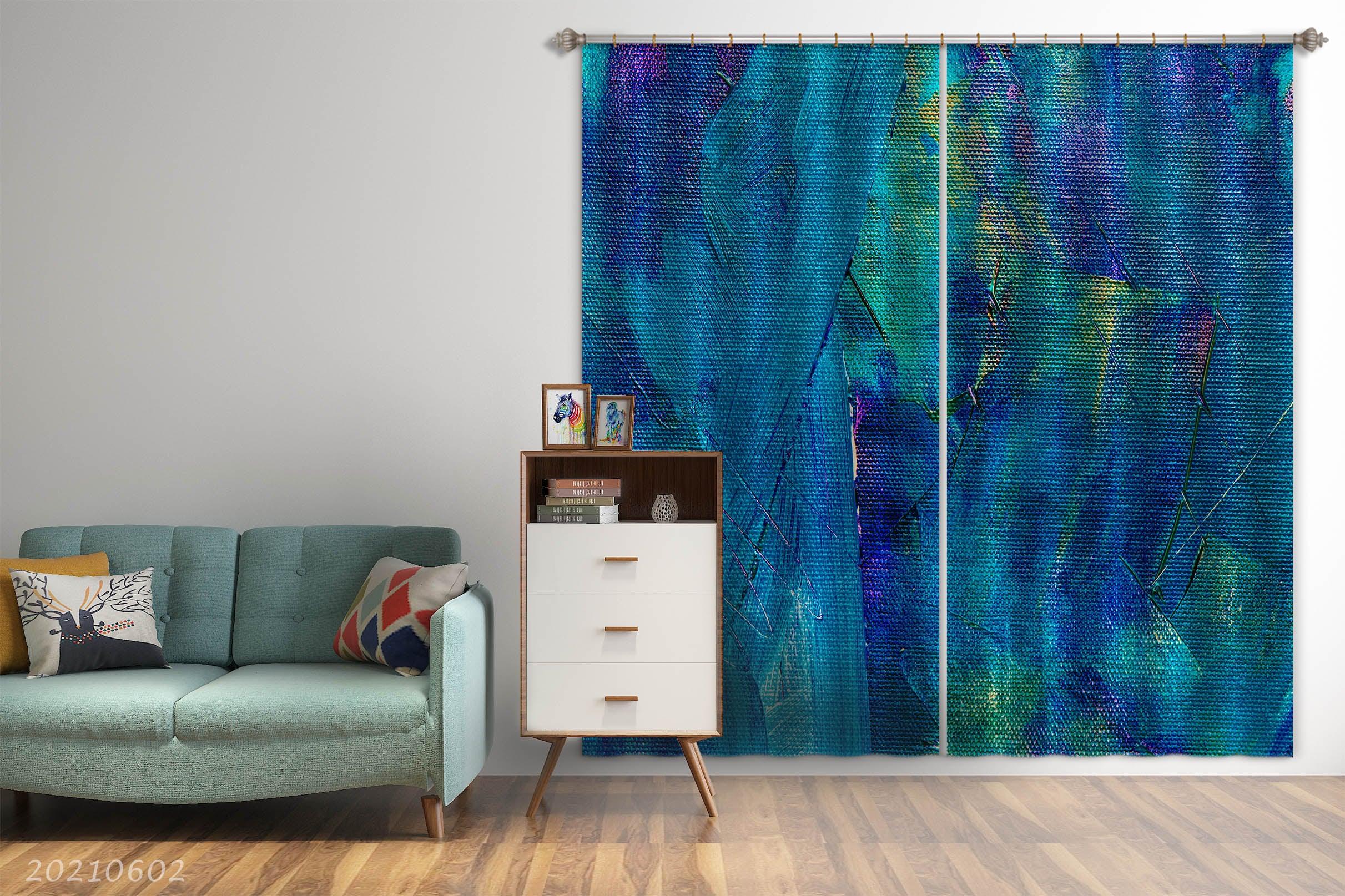 3D Abstract Blue Graffiti Pattern Curtains and Drapes GD 542- Jess Art Decoration