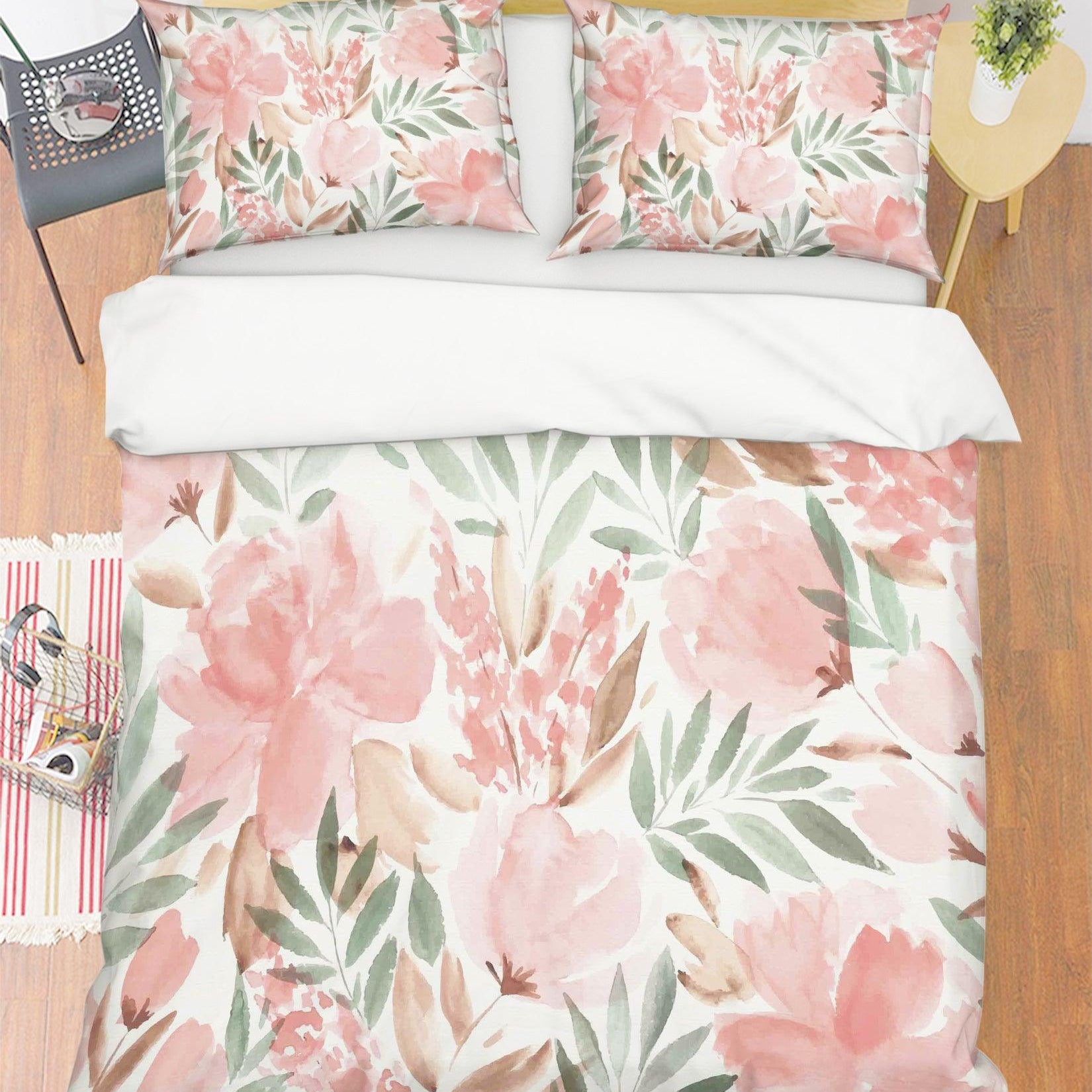 3D Watercolor Pink Floral Quilt Cover Set Bedding Set Pillowcases 29- Jess Art Decoration