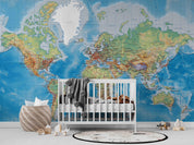 3D Blue World Map Wall Mural Wallpaper LQH 491- Jess Art Decoration