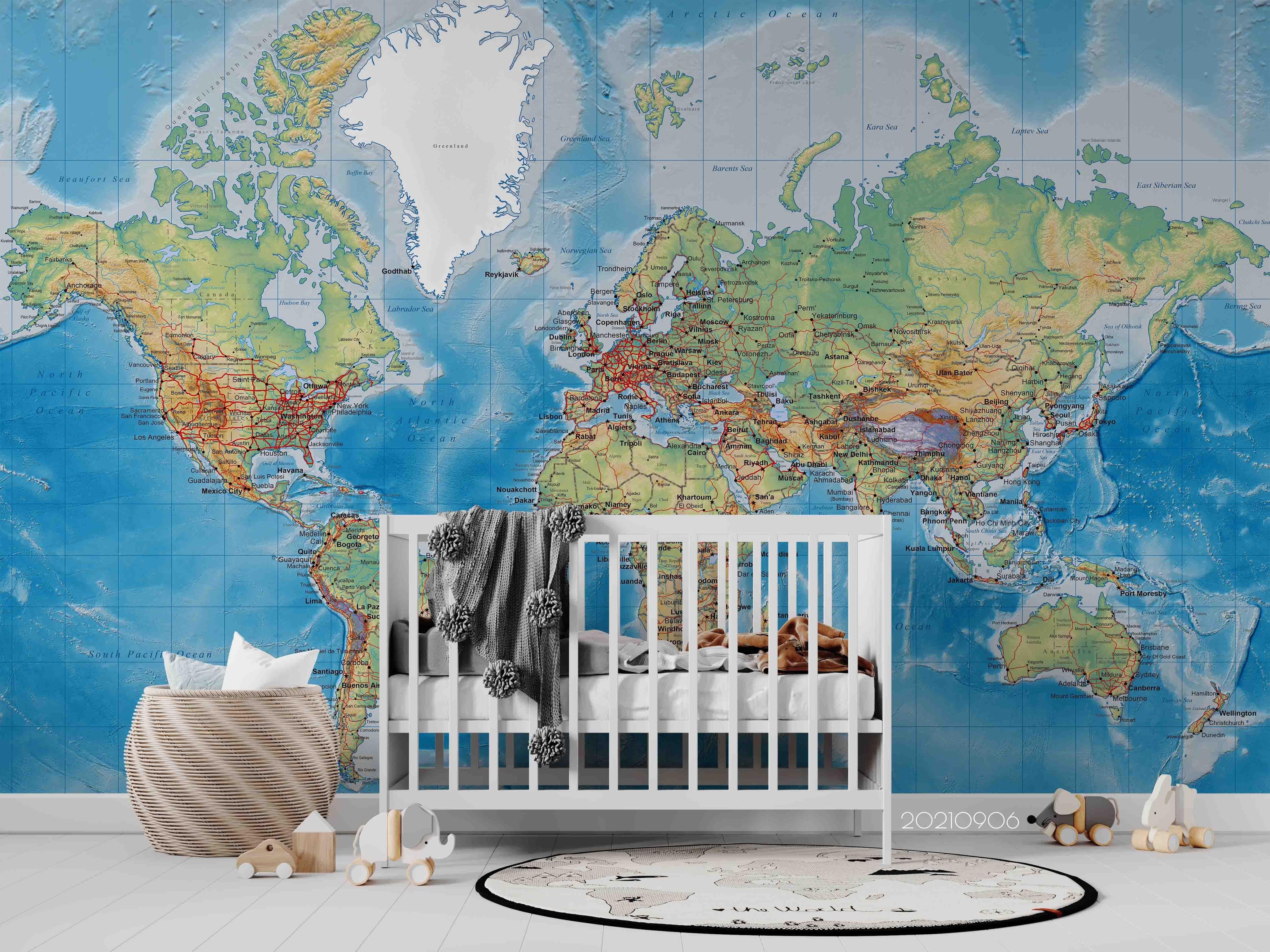 3D Blue World Map Wall Mural Wallpaper LQH 491- Jess Art Decoration
