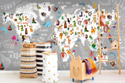 3D Grey Animal World Map Wall Mural Wallpaper LQH 40- Jess Art Decoration