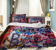 3D Abstract Colored Street Graffiti Quilt Cover Set Bedding Set Duvet Cover Pillowcases 190- Jess Art Decoration
