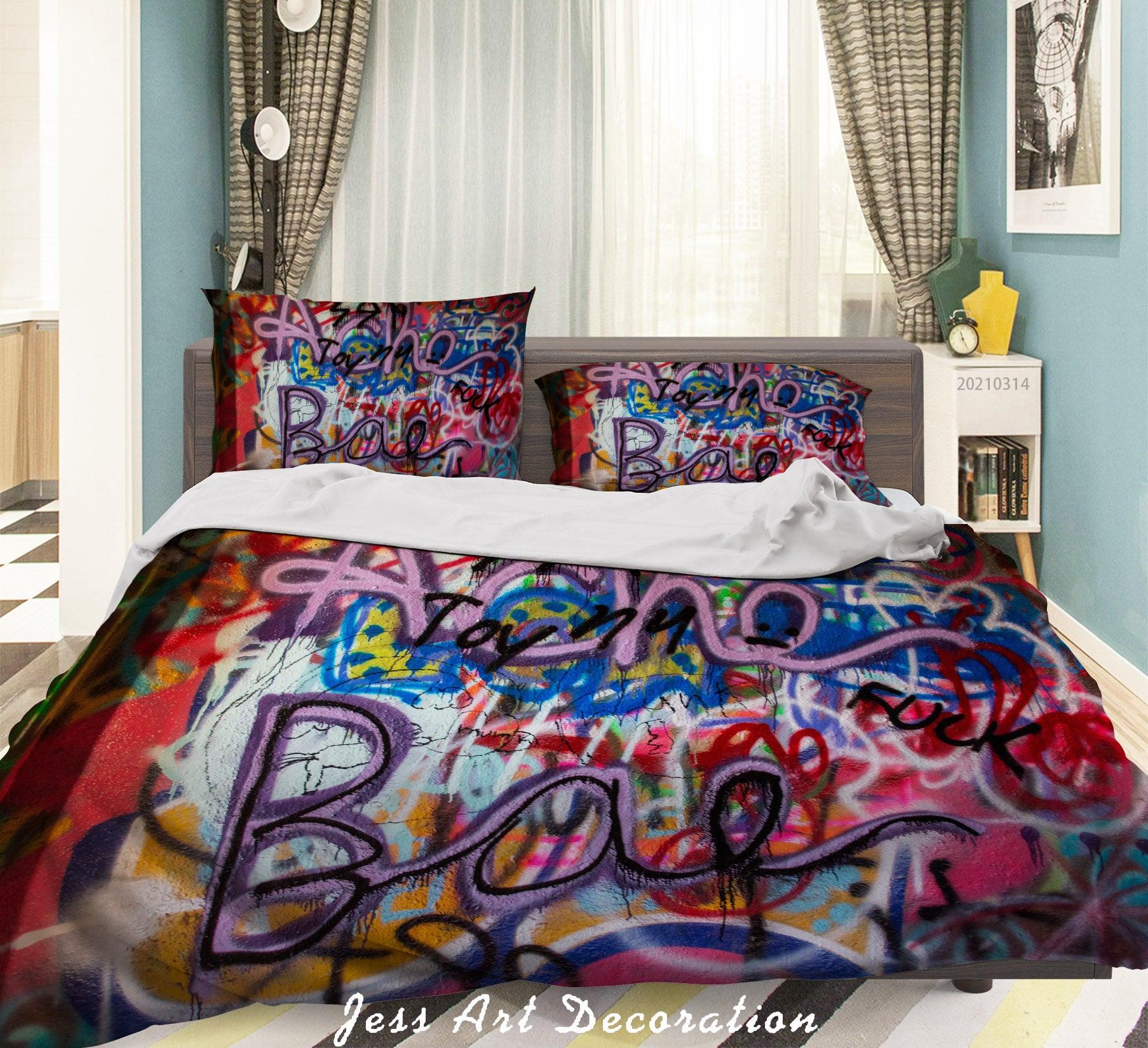 3D Abstract Colored Street Graffiti Quilt Cover Set Bedding Set Duvet Cover Pillowcases 190- Jess Art Decoration